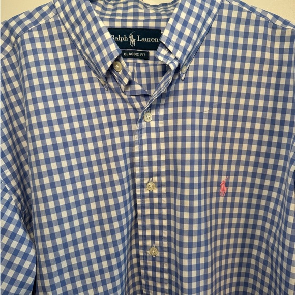 Ralph Lauren Men’s Blue & White Checkered Long Sleeve Button Down Shirt Size L - Picture 10 of 14